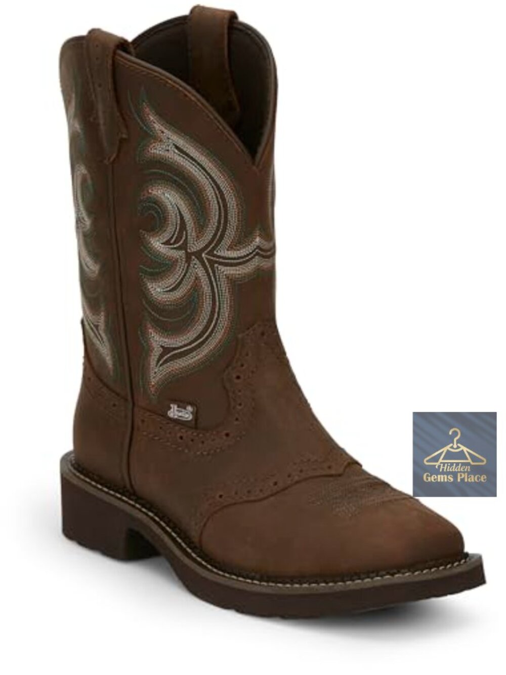 Distressed Leather Western Boots Square Toe Cowgirl Boots 11" Shaft